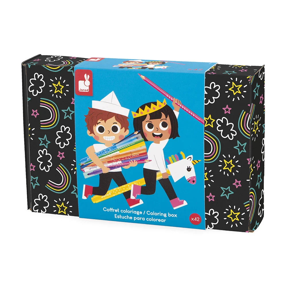 Janod Ultimate Colouring Set | 42 Felt-Tips, Crayons, Glitter & Magic Markers