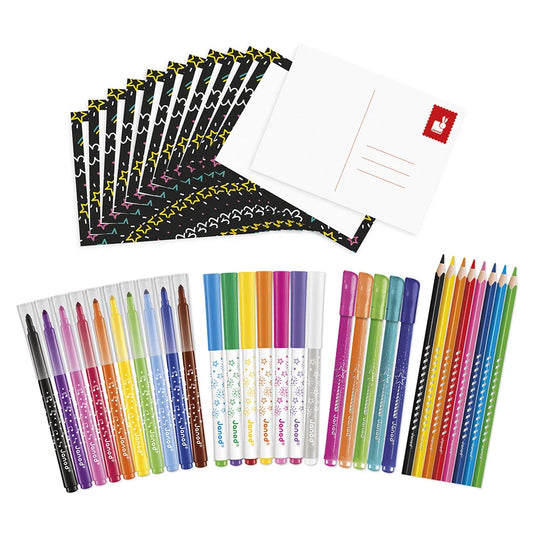 Janod Ultimate Colouring Set | 42 Felt-Tips, Crayons, Glitter & Magic Markers